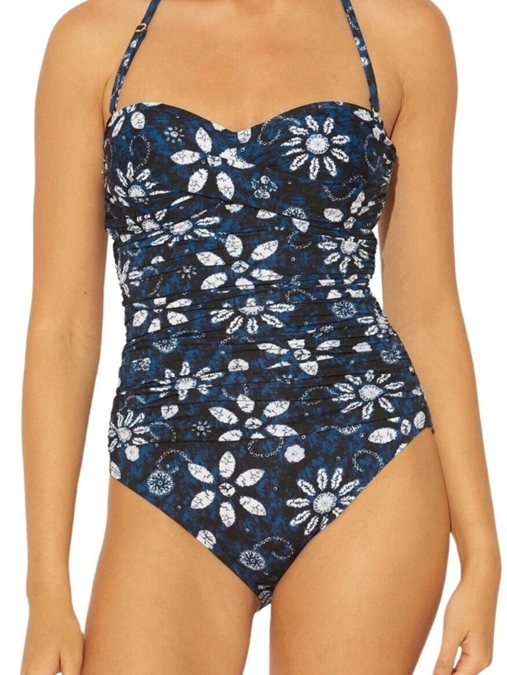 Bleu Rod Beattie Take A Dip Shirred Bandeau One Piece Swimsuit Size 6 NWT